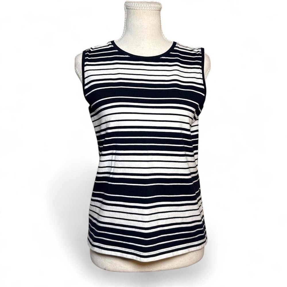 Vintage Talbots Black White Stripe Tank Top Small Coastal Preppy
